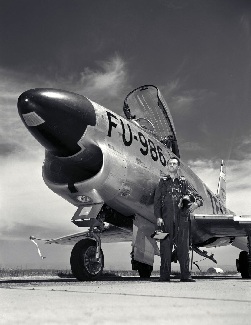 naca-test-pilot-george-cooper-stand-in-front-of-the-f-100-1954